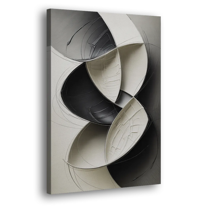Intertwined Geometric Sophistication Black and White Abstract Side - Canvas Wall Art