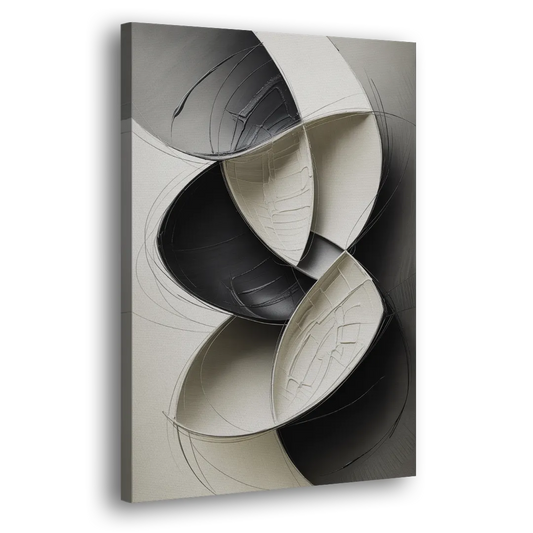 Intertwined Geometric Sophistication Black and White Abstract Side - Canvas Wall Art