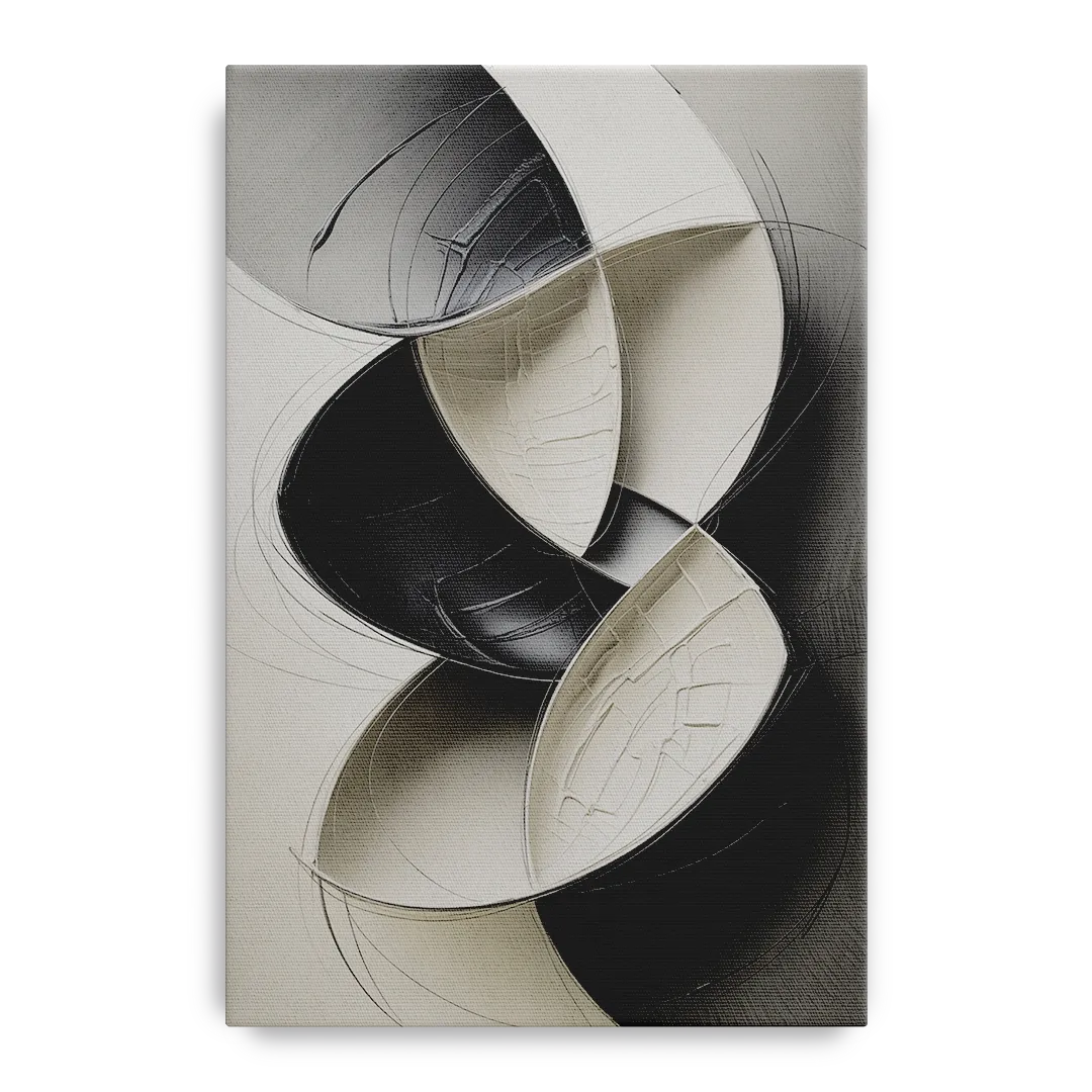 Intertwined Geometric Sophistication Black and White Abstract Front - Canvas Wall Art