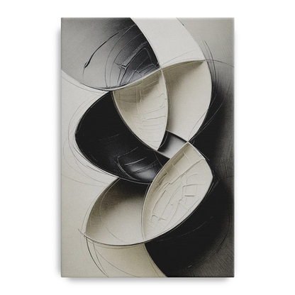 Intertwined Geometric Sophistication Black and White Abstract Front - Canvas Wall Art