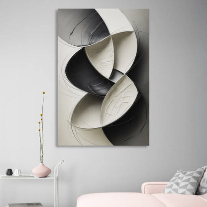 Intertwined Geometric Sophistication Black and White Abstract Living Room - Canvas Wall Art
