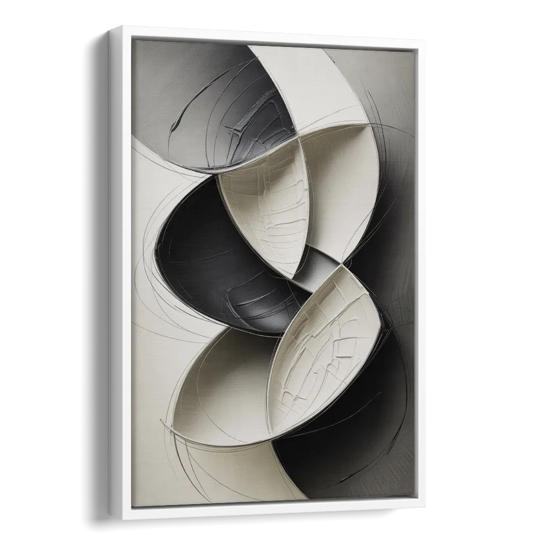 Intertwined Geometric Sophistication Black and White Abstract Side - White Canvas Wall Art