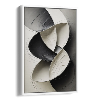 Intertwined Geometric Sophistication Black and White Abstract Side - White Canvas Wall Art