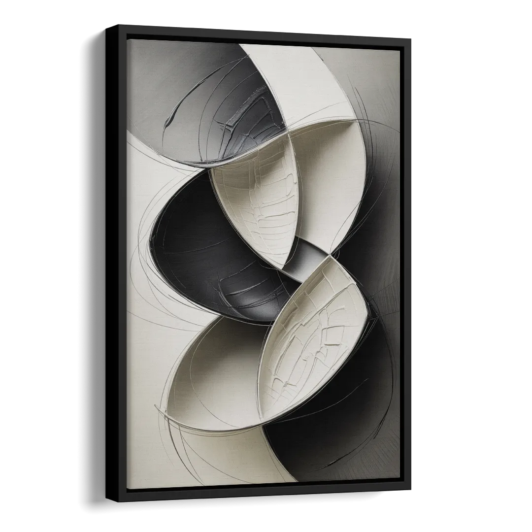 Intertwined Geometric Sophistication Black and White Abstract Side - Black Canvas Wall Art