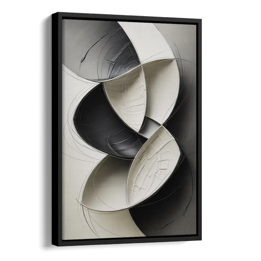 Intertwined Geometric Sophistication Black and White Abstract Side - Black Canvas Wall Art