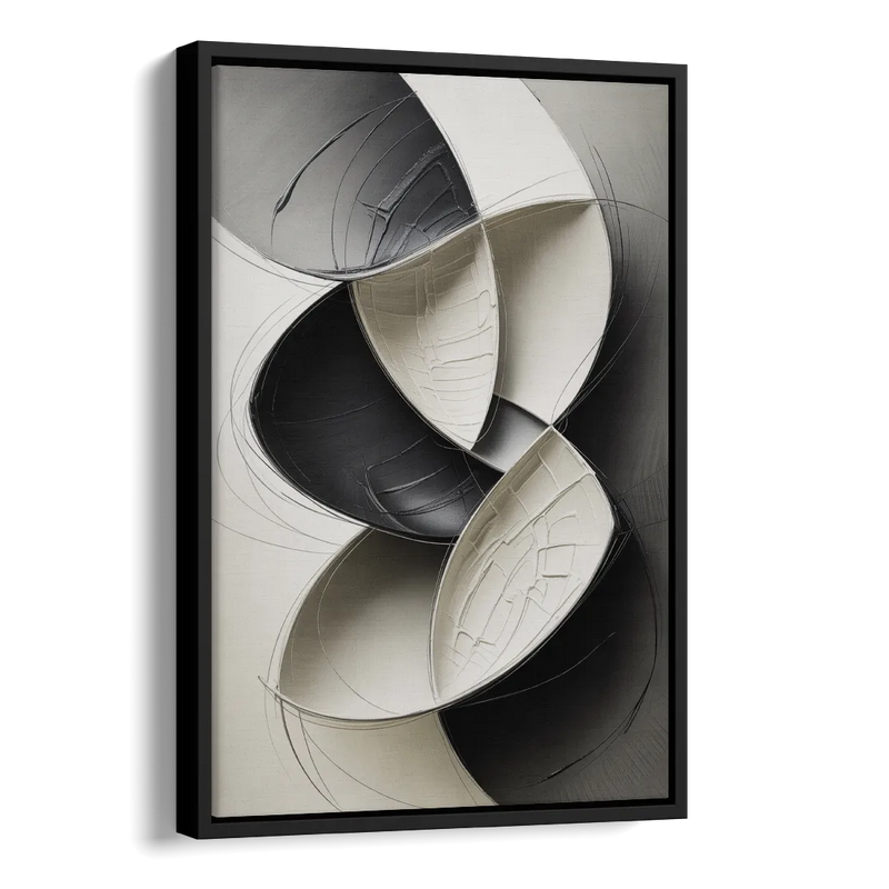 Intertwined Geometric Sophistication Black and White Abstract Side - Black Canvas Wall Art