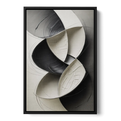 Intertwined Geometric Sophistication Black and White Abstract - Black Frame Canvas