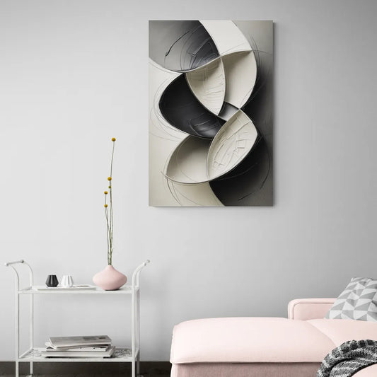 Intertwined Geometric Sophistication Black and White Abstract - Canvas Wall Art Living Room