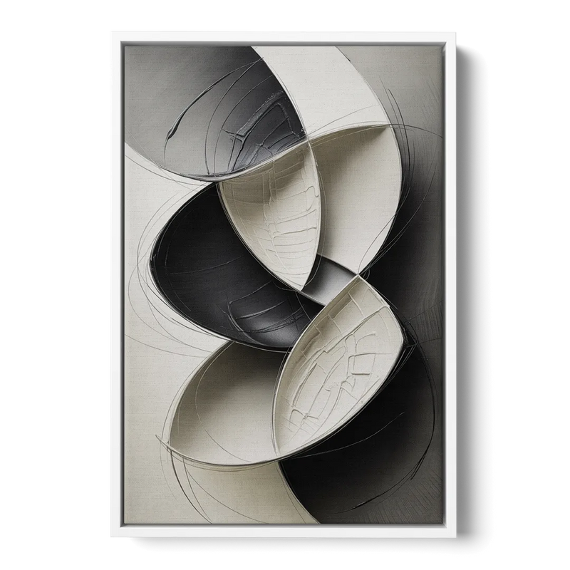 Intertwined Geometric Sophistication Black and White Abstract Front - White Canvas Wall Art