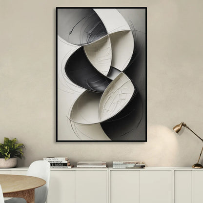 Intertwined Geometric Sophistication Black and White Abstract Sitting Room - Black Canvas Wall Art