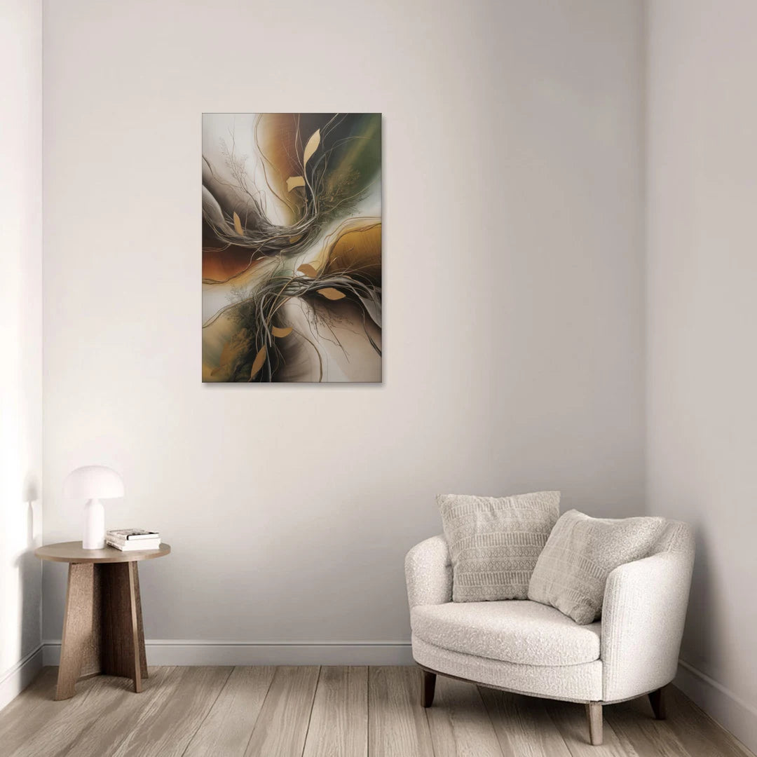 Intertwined Organic Harmony Brown Abstract - Canvas Wall Art - Sofa - 24x36
