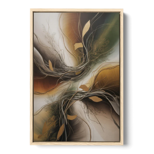 Intertwined Organic Harmony Brown Abstract - Oak Framed Canvas Wall Art - Front