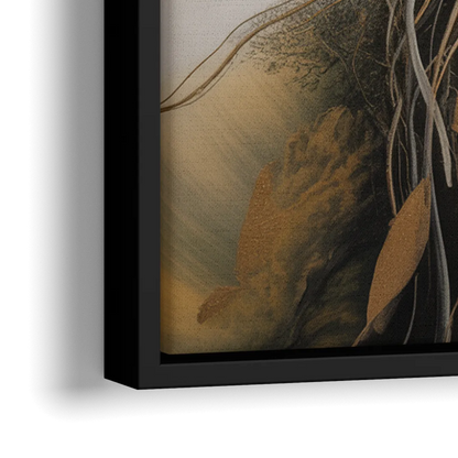 Intertwined Organic Harmony Brown Abstract - Close-Up Black Frame Canvas