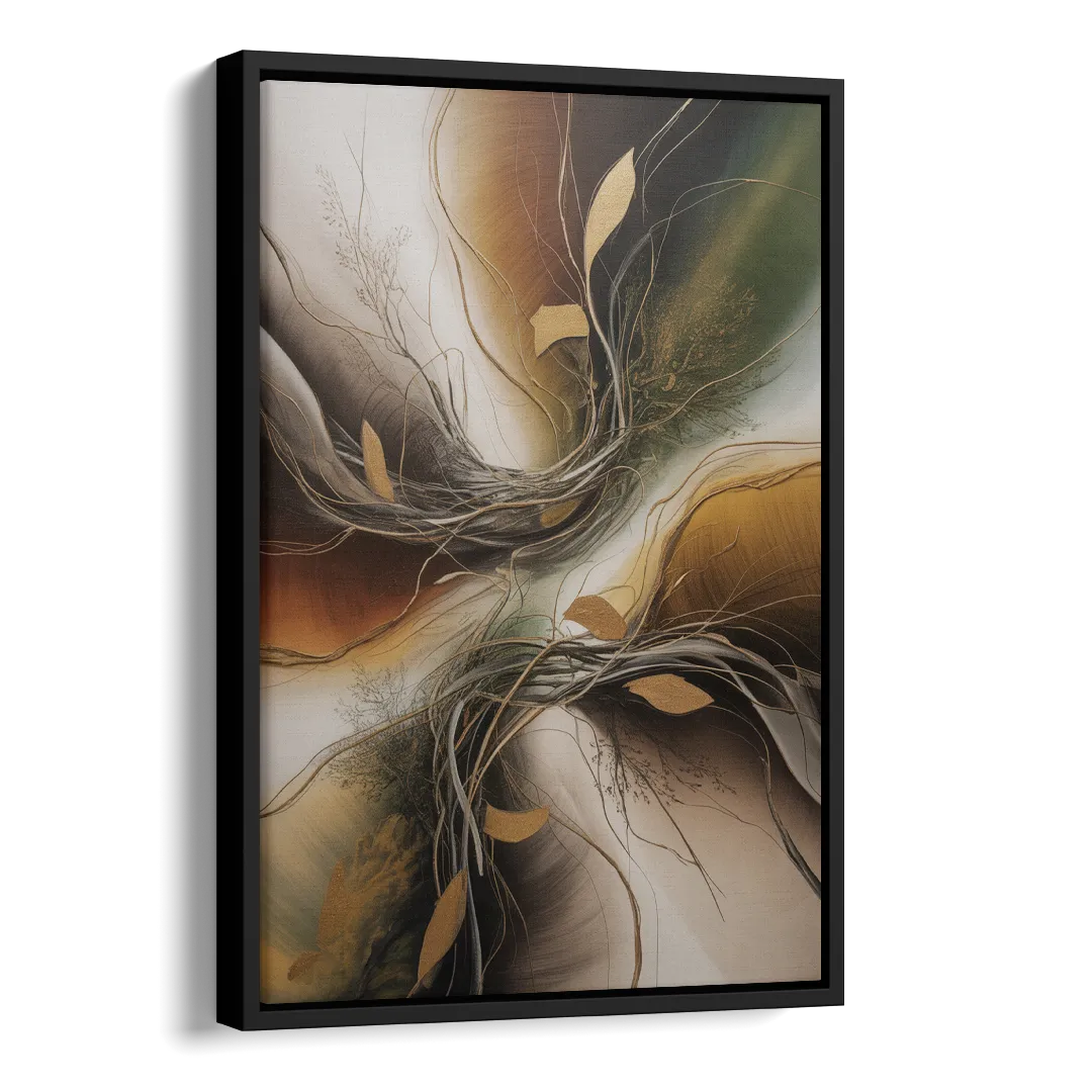 Intertwined Organic Harmony Brown Abstract Side - Black Canvas Wall Art