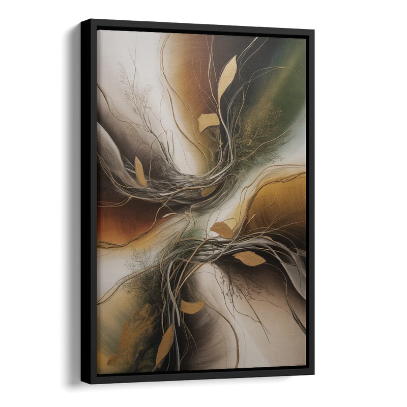 Intertwined Organic Harmony Brown Abstract Side - Black Canvas Wall Art