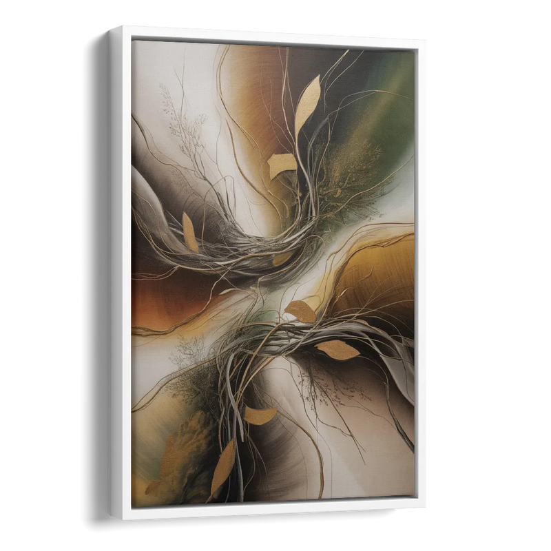 Intertwined Organic Harmony Brown Abstract Side - White Canvas Wall Art