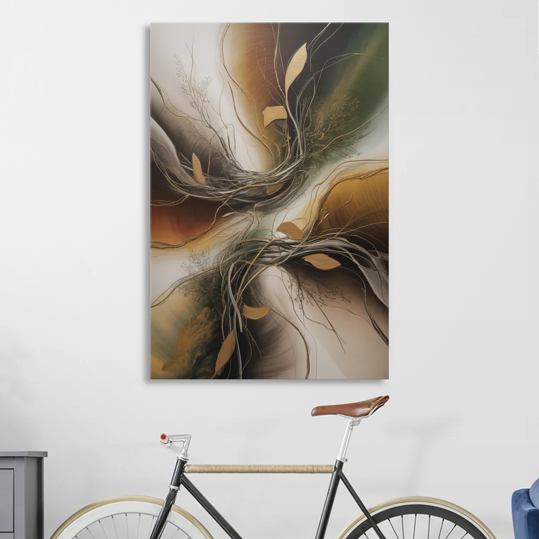 Intertwined Organic Harmony Brown Abstract Sitting Room - Canvas Wall Art