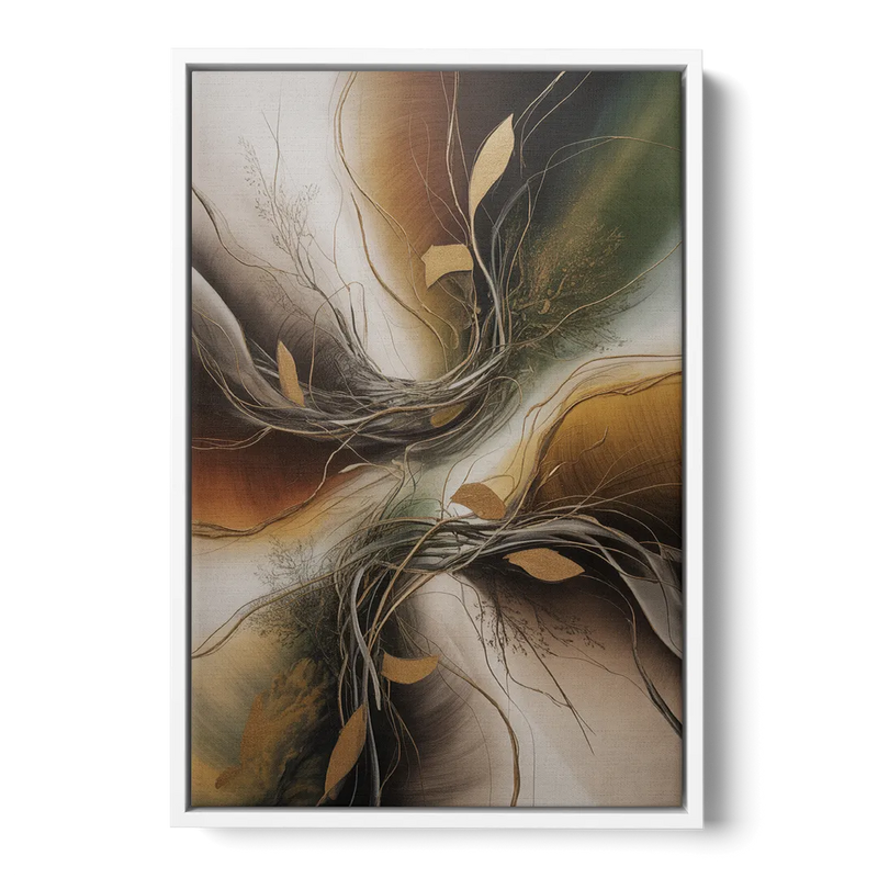 Intertwined Organic Harmony Brown Abstract Front - White Canvas Wall Art