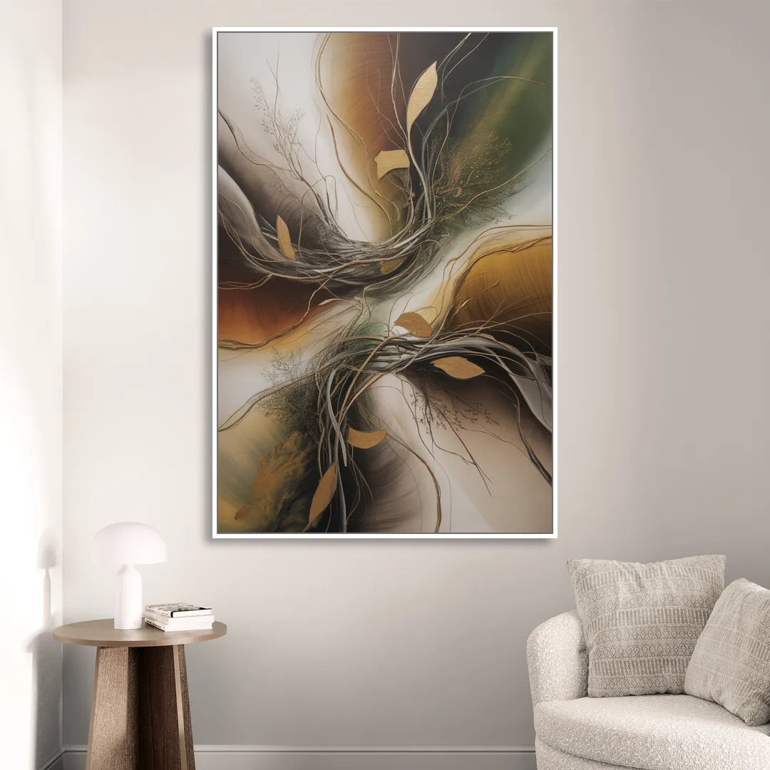 Intertwined Organic Harmony Brown Abstract Living Room - White Canvas Wall Art