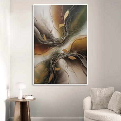 Intertwined Organic Harmony Brown Abstract Living Room - White Canvas Wall Art