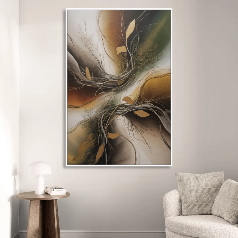 Intertwined Organic Harmony Brown Abstract Living Room - White Canvas Wall Art