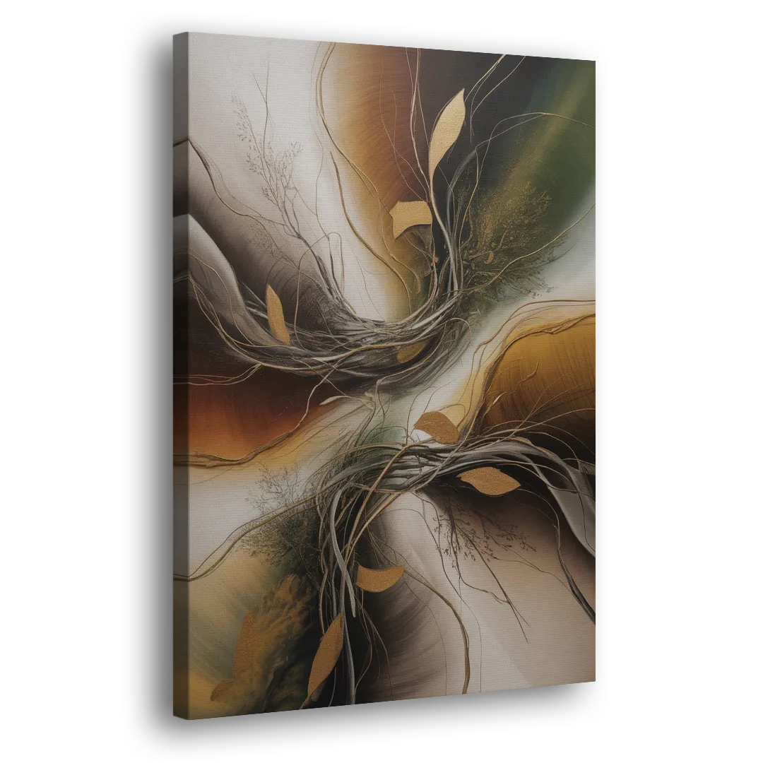 Intertwined Organic Harmony Brown Abstract Side - Canvas Wall Art