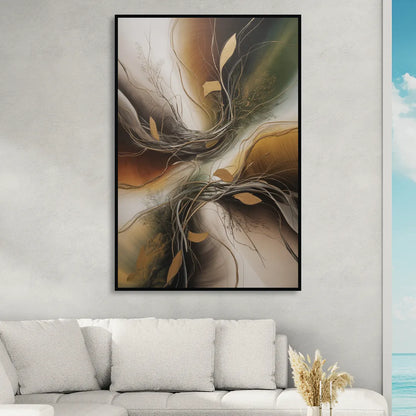 Intertwined Organic Harmony Brown Abstract Sitting Room - Black Canvas Wall Art
