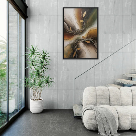 Intertwined Organic Harmony Brown Abstract - Living Room Black Frame Canvas