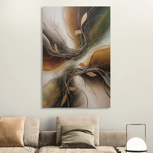 Intertwined Organic Harmony Brown Abstract Living Room - Canvas Wall Art
