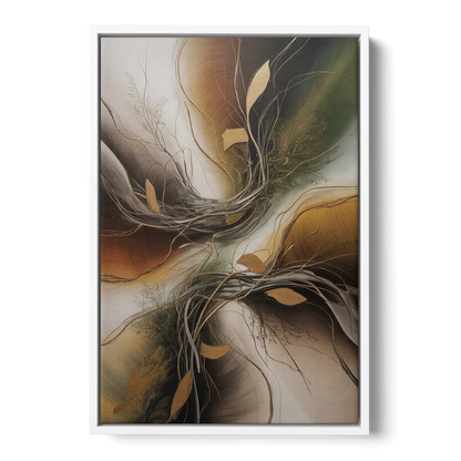 Intertwined Organic Harmony Brown Abstract - White Frame Canvas