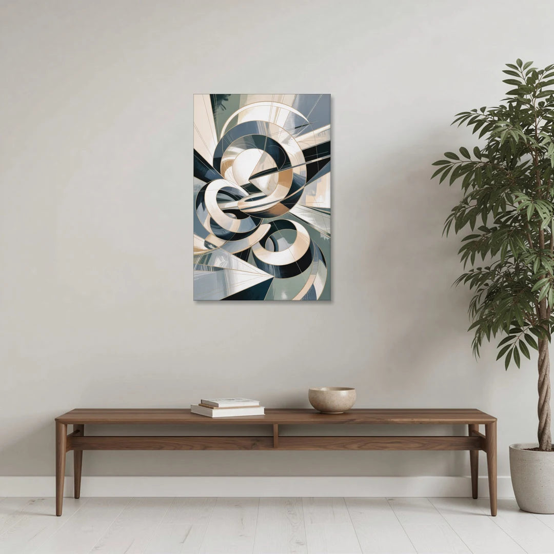 Interwoven Geometric Forms Grey and White Abstract - Canvas Wall Art - Coffee Table - 24x36