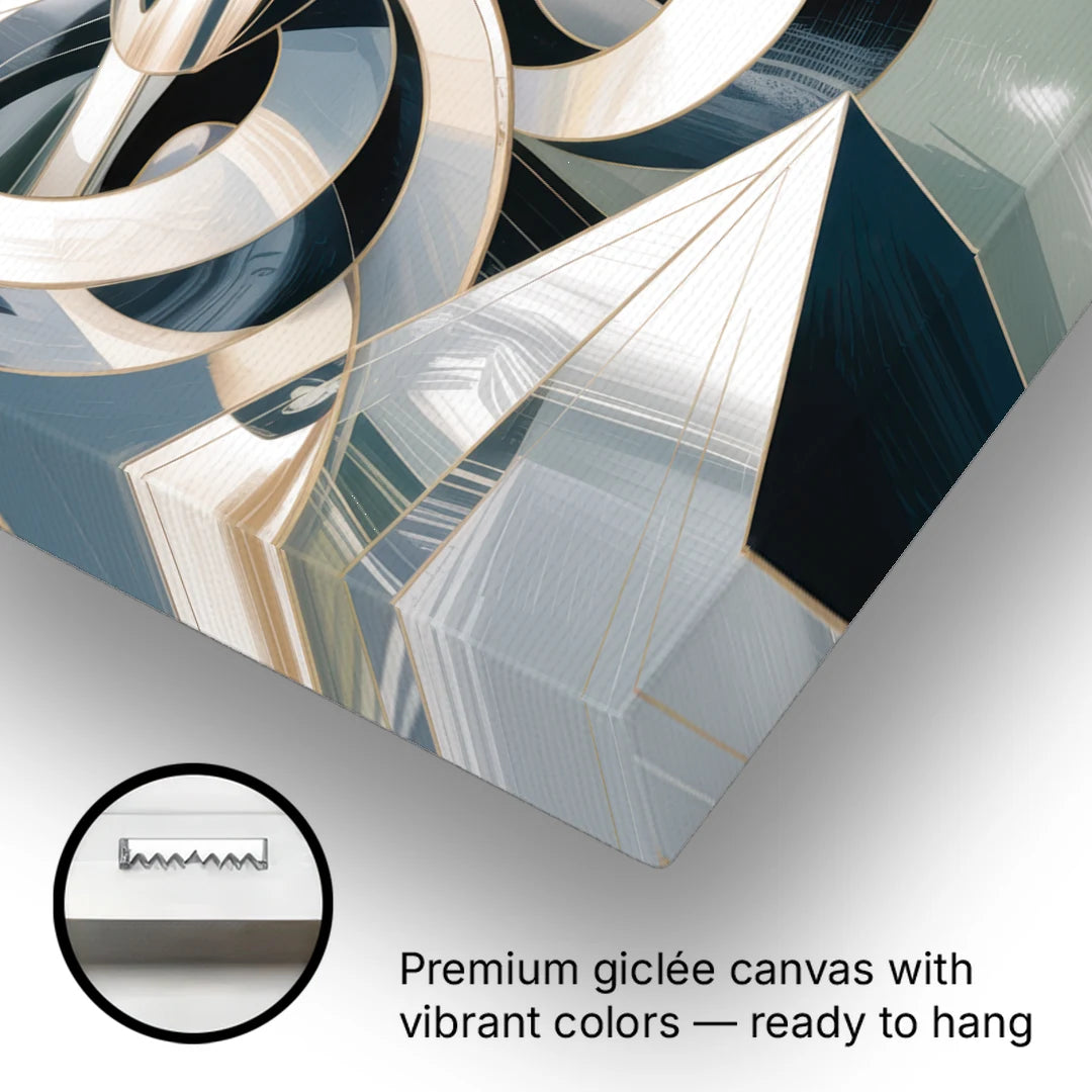 Interwoven Geometric Forms Grey and White Abstract - Canvas Wall Art - Gallery Wrap Corner