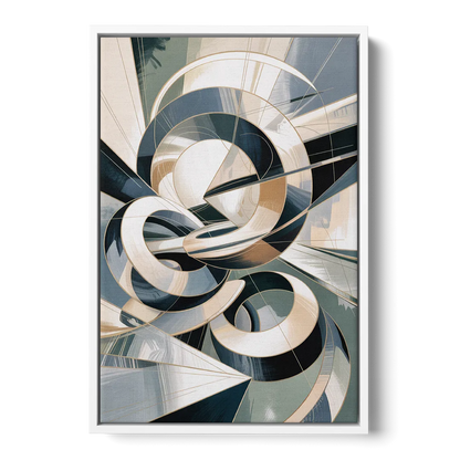 Interwoven Geometric Forms Grey and White Abstract Front - White Canvas Wall Art