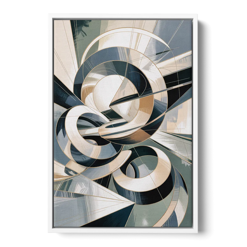 Interwoven Geometric Forms Grey and White Abstract Front - White Canvas Wall Art