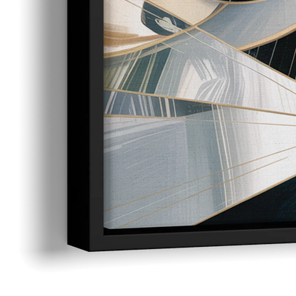 Interwoven Geometric Forms Grey and White Abstract - Close-Up Black Frame Canvas