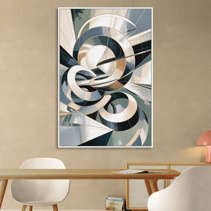 Interwoven Geometric Forms Grey and White Abstract Living Room - White Canvas Wall Art