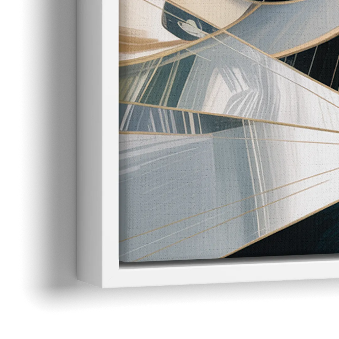 Interwoven Geometric Forms Grey and White Abstract - Close-Up White Frame Canvas