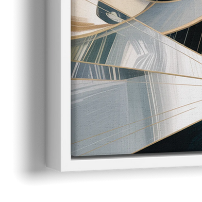 Interwoven Geometric Forms Grey and White Abstract - Close-Up White Frame Canvas