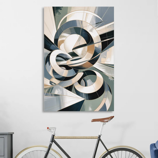 Interwoven Geometric Forms Grey and White Abstract Living Room - Canvas Wall Art