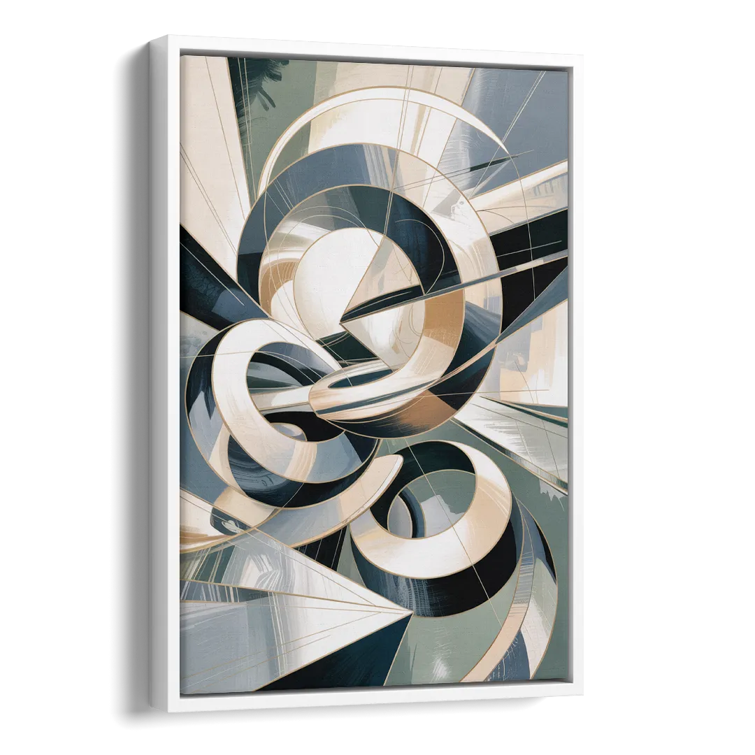 Interwoven Geometric Forms Grey and White Abstract Side - White Canvas Wall Art