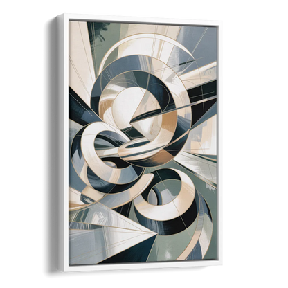 Interwoven Geometric Forms Grey and White Abstract Side - White Canvas Wall Art