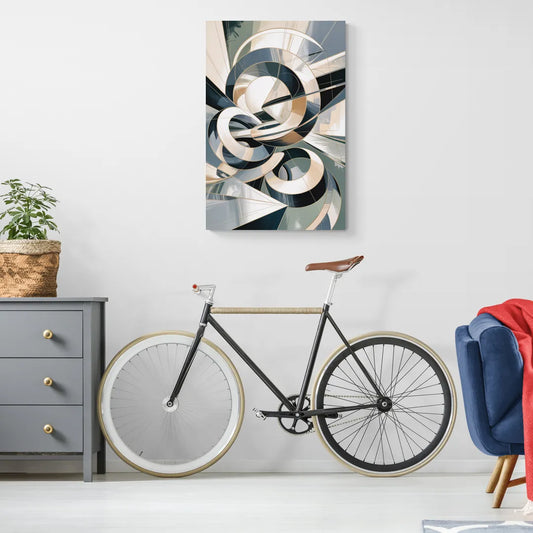 Interwoven Geometric Forms Grey and White Abstract - Canvas Wall Art Living Room