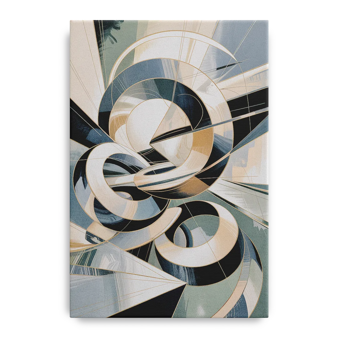 Interwoven Geometric Forms Grey and White Abstract Front - Canvas Wall Art