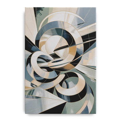 Interwoven Geometric Forms Grey and White Abstract Front - Canvas Wall Art