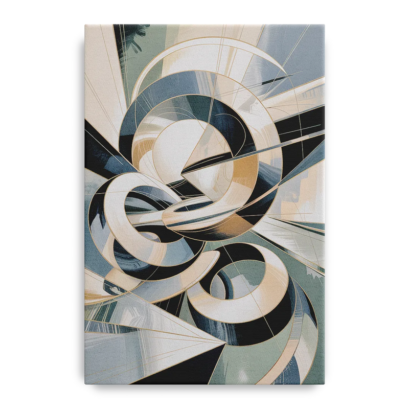 Interwoven Geometric Forms Grey and White Abstract Front - Canvas Wall Art
