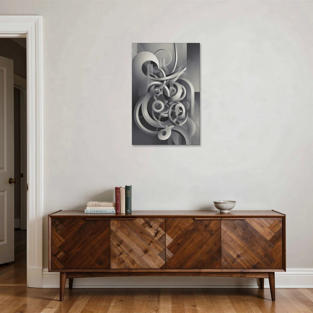 Interwoven Serenity Grey and White Abstract - Canvas Wall Art - Coffee Table - 24x36