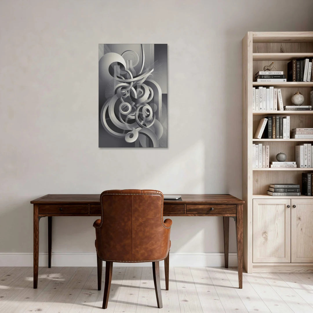 Interwoven Serenity Grey and White Abstract - Canvas Wall Art - Office - 24x36