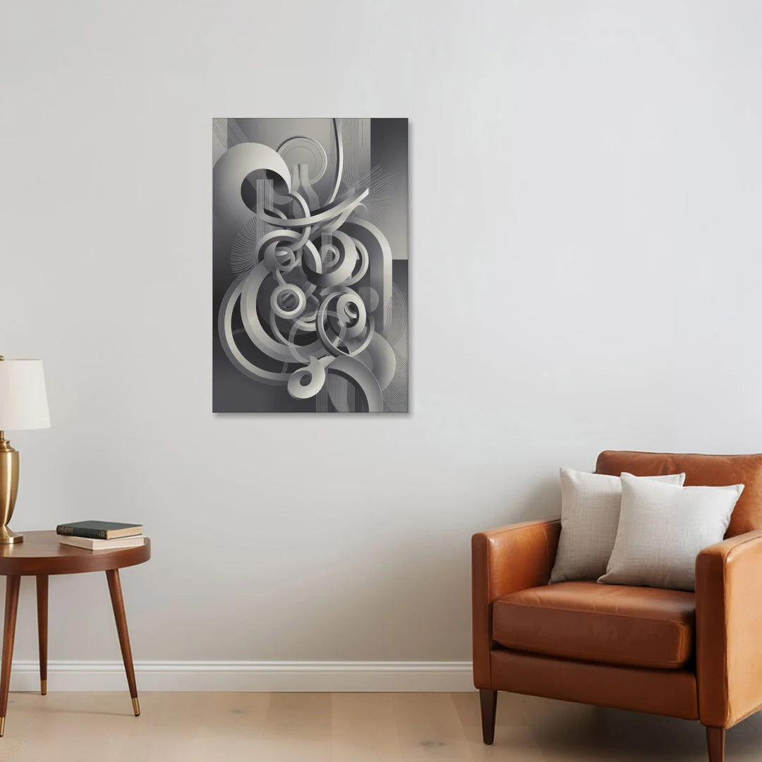 Interwoven Serenity Grey and White Abstract - Canvas Wall Art - Sofa - 24x36