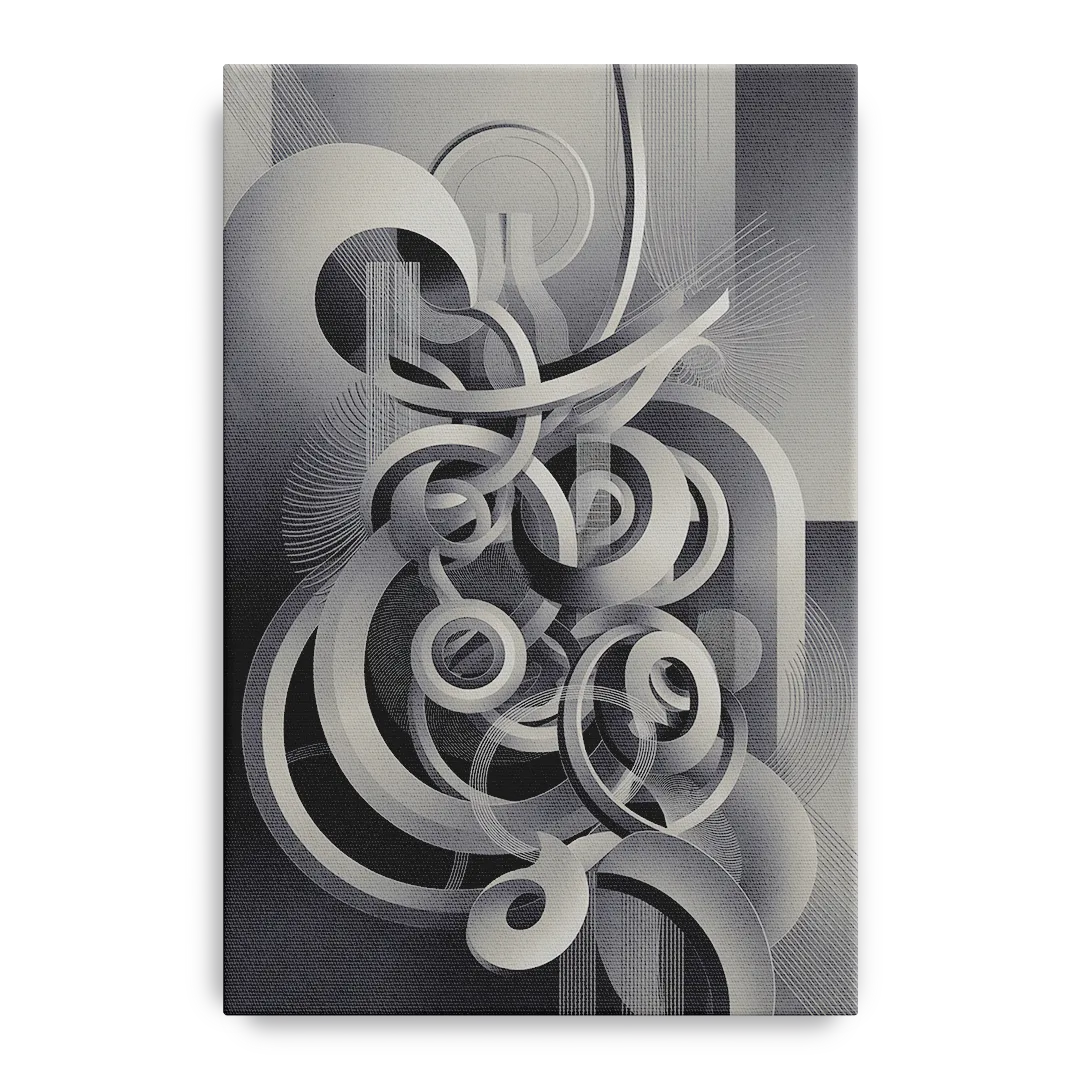 Interwoven Serenity Grey and White Abstract Front - Canvas Wall Art