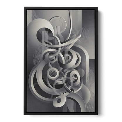 Interwoven Serenity Grey and White Abstract Front - Black Canvas Wall Art